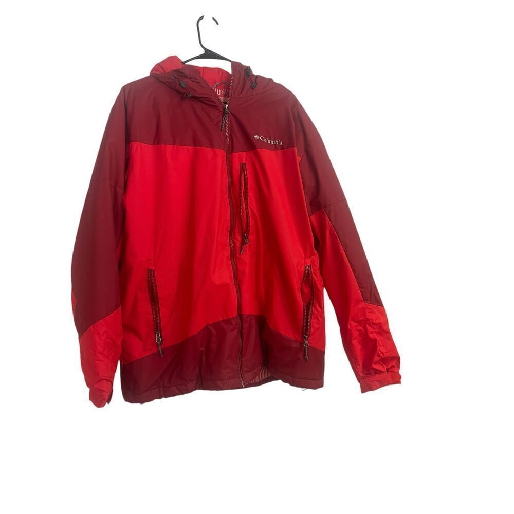 Columbia Mens Red Colorblock Zip Up Hooded Insulated Outer Jacket Size XL